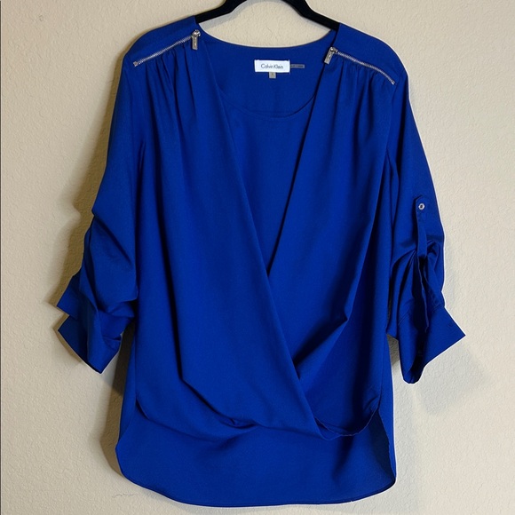 Calvin Klein Tops - Calvin Klein Royal Blue Draped Blouse
Size L